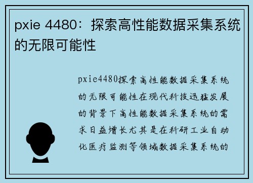 pxie 4480：探索高性能数据采集系统的无限可能性